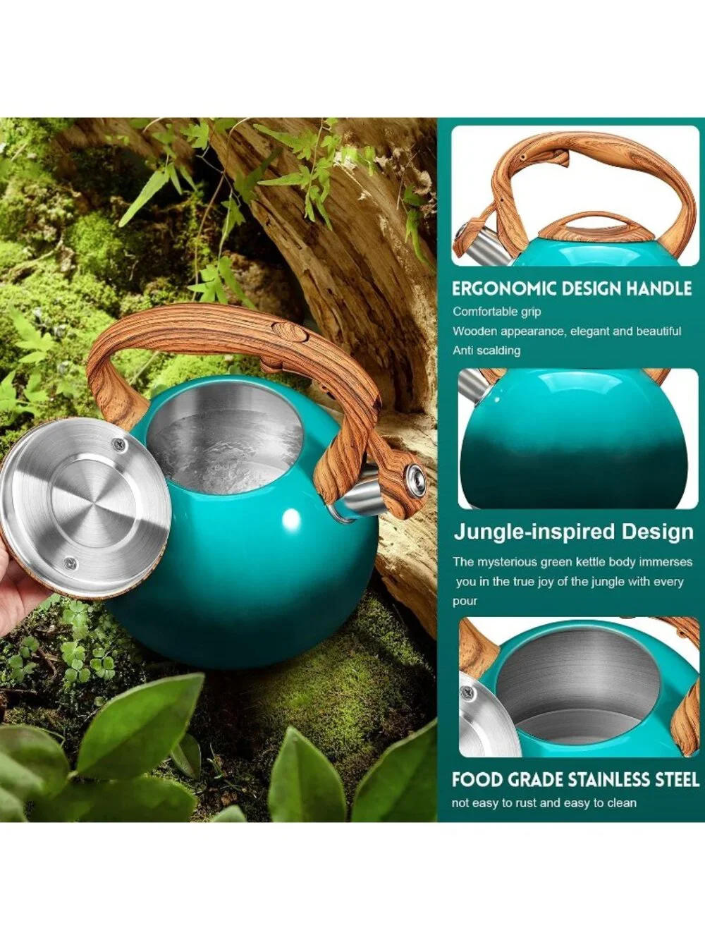 GGC 3.1QT Forest Stainless Steel Whistling Tea Kettle For Kitchen Stove Top